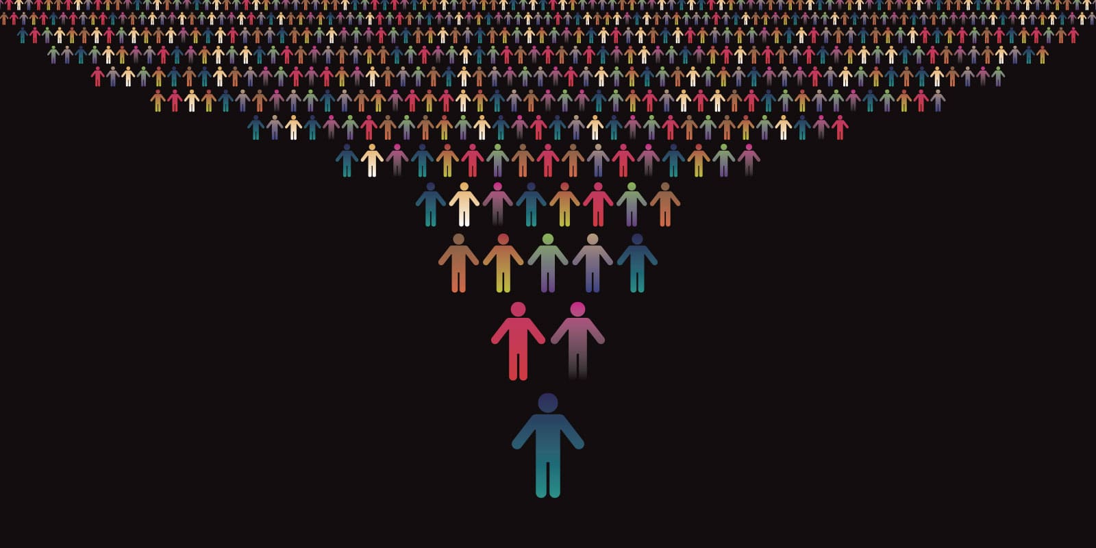 A growing group of people with one clear leader in front