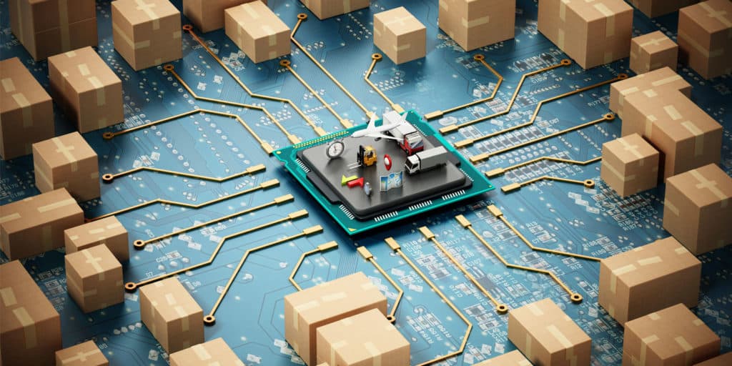elements of distribution on a microchip surrounded by boxes